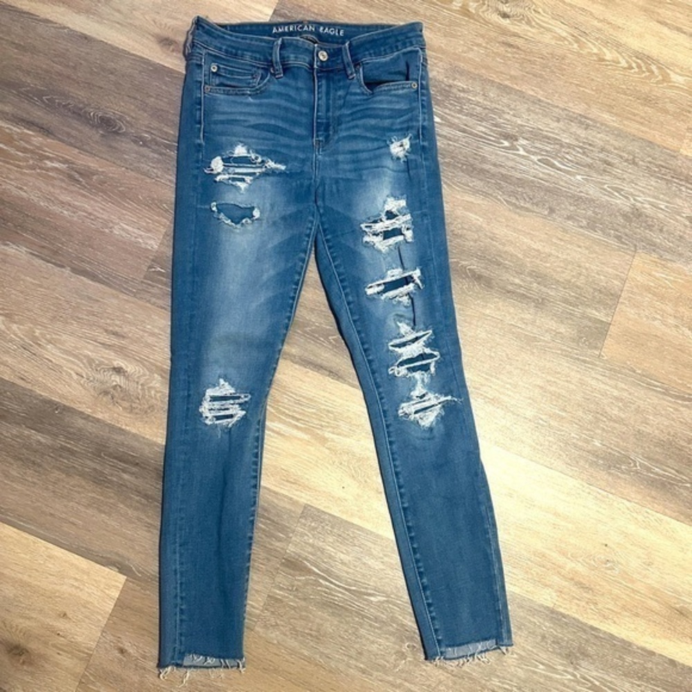 American Eagle sz 6 Hi-Rise Jegging Women's Blue Distressed Jeans denim